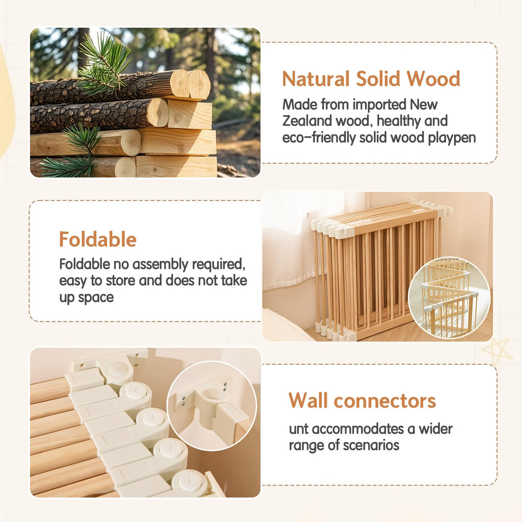 Foldable Wooden Playpen with Gate M8405