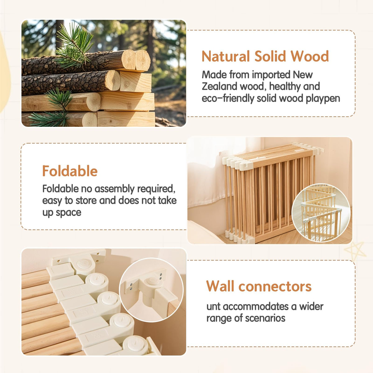 Foldable Wooden Playpen with Gate M8405