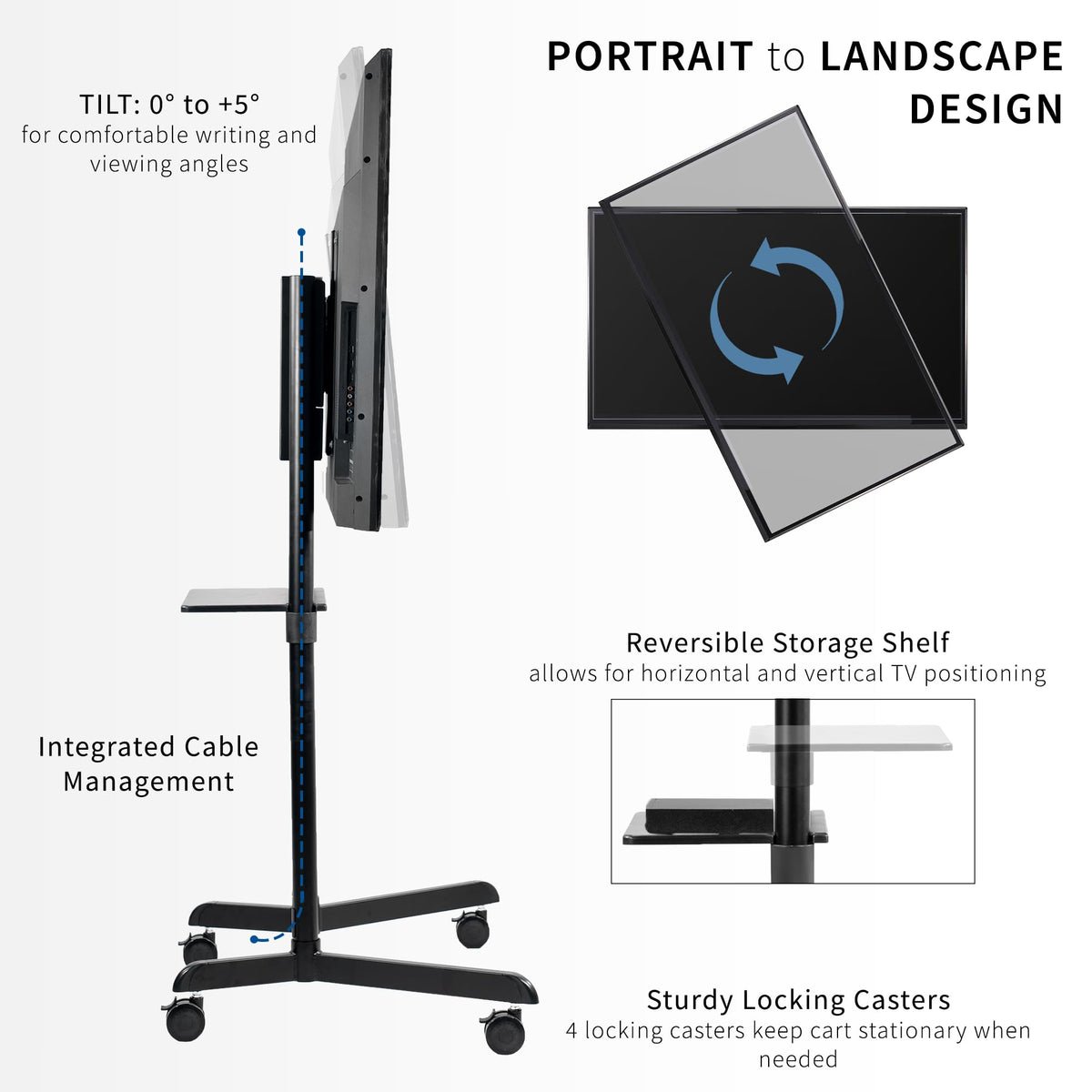 Black Mobile TV Cart for 32 to 88 inch Screens U8257