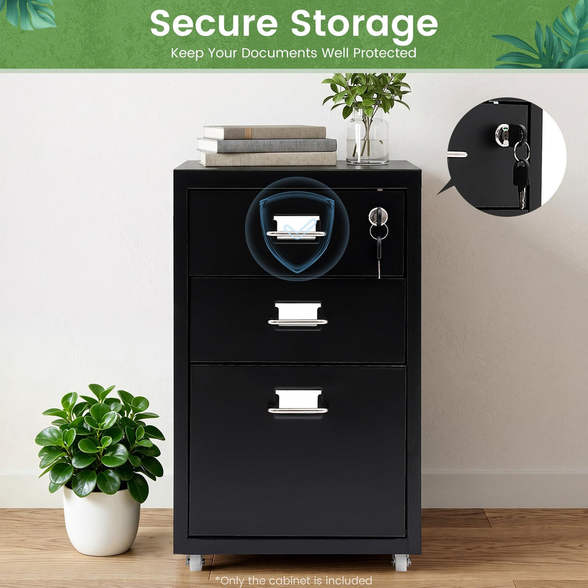 3 Drawer File Cabinet with Lock E525