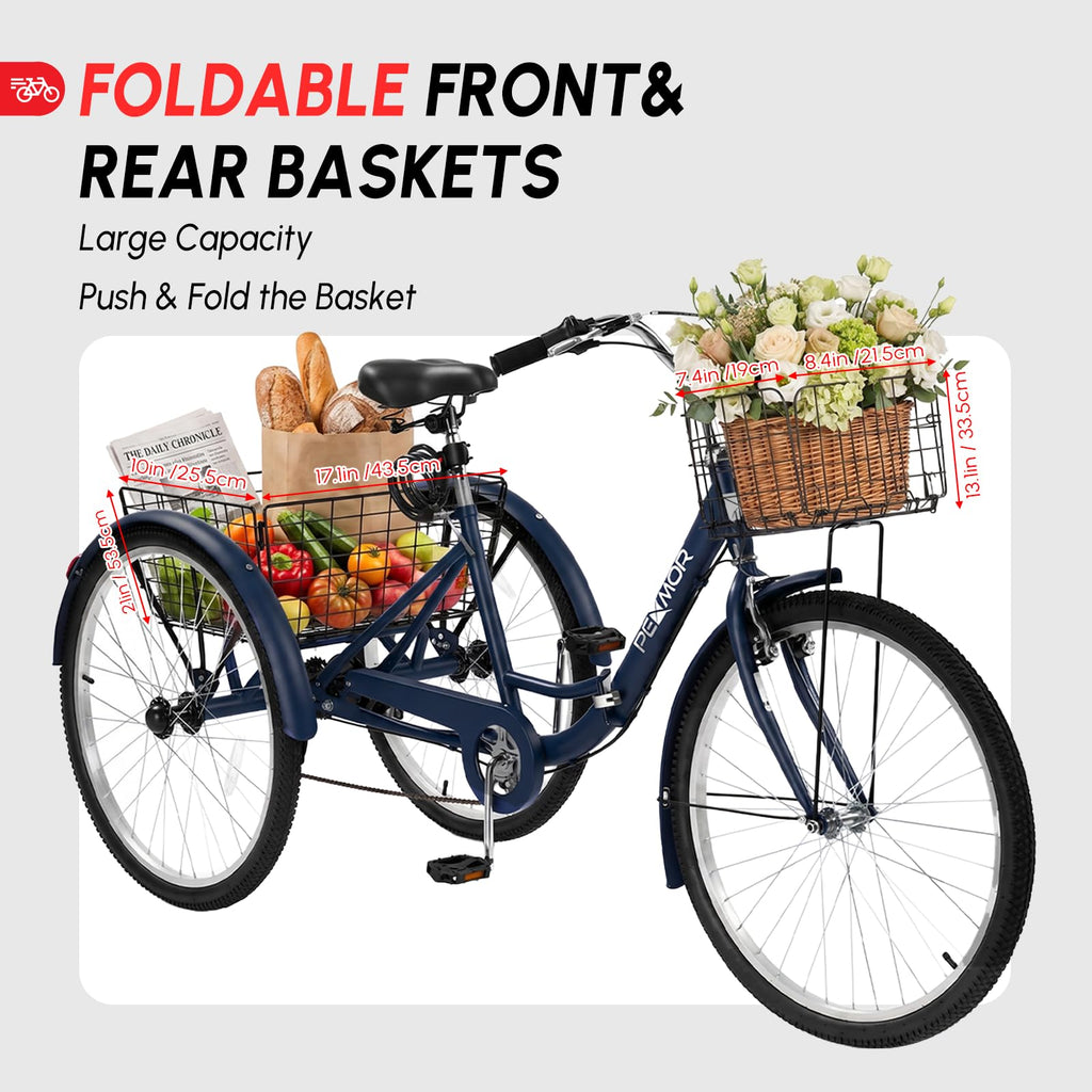 24/26 Inch 7 Speed Adult Tricycle with Folding Basket E6622