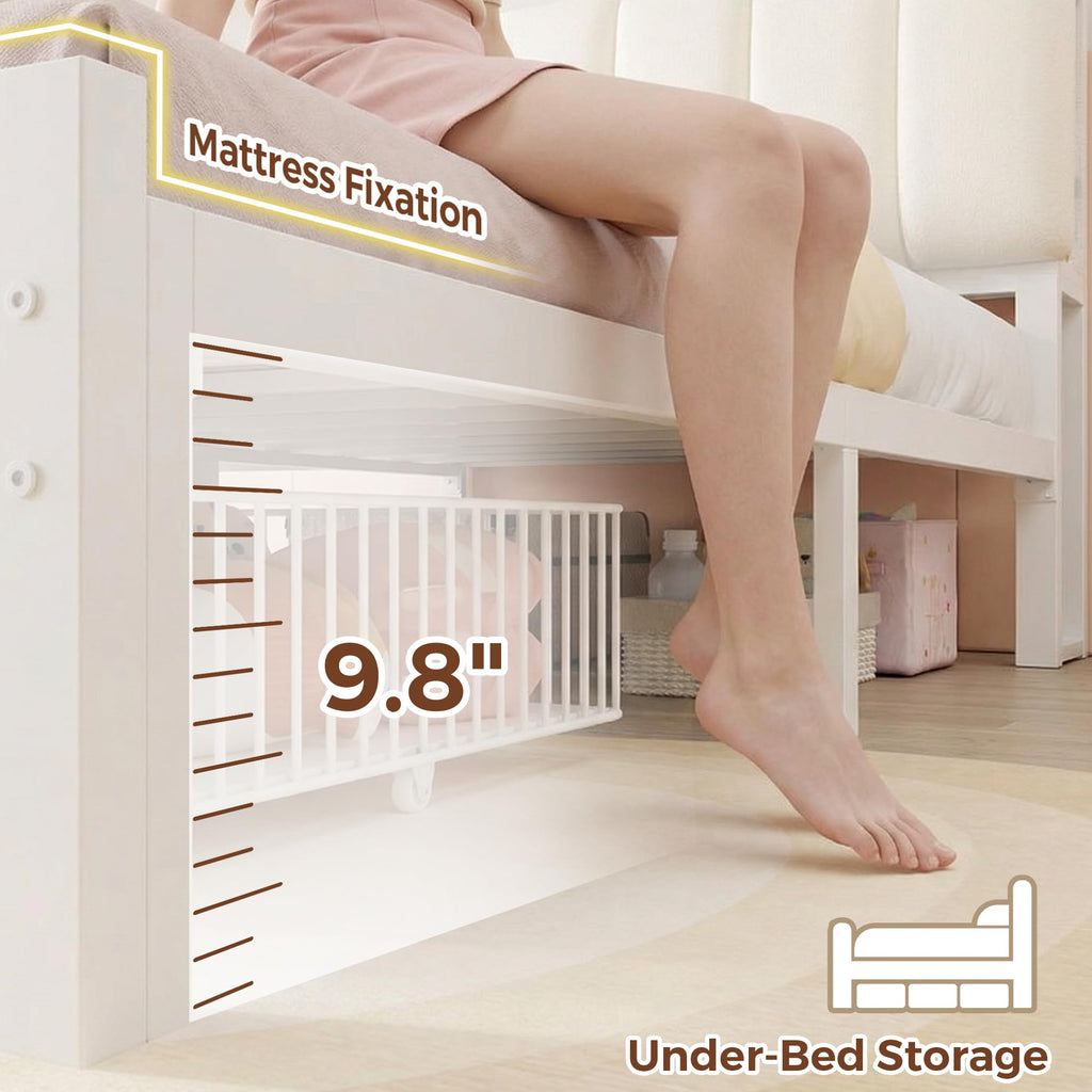 White Upholstered Storage Bed Frame Full Size with Drawers and Charging Station L6784
