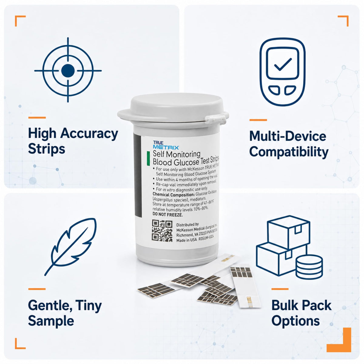 Blood Glucose Test Strips, 1200 Strips T2465