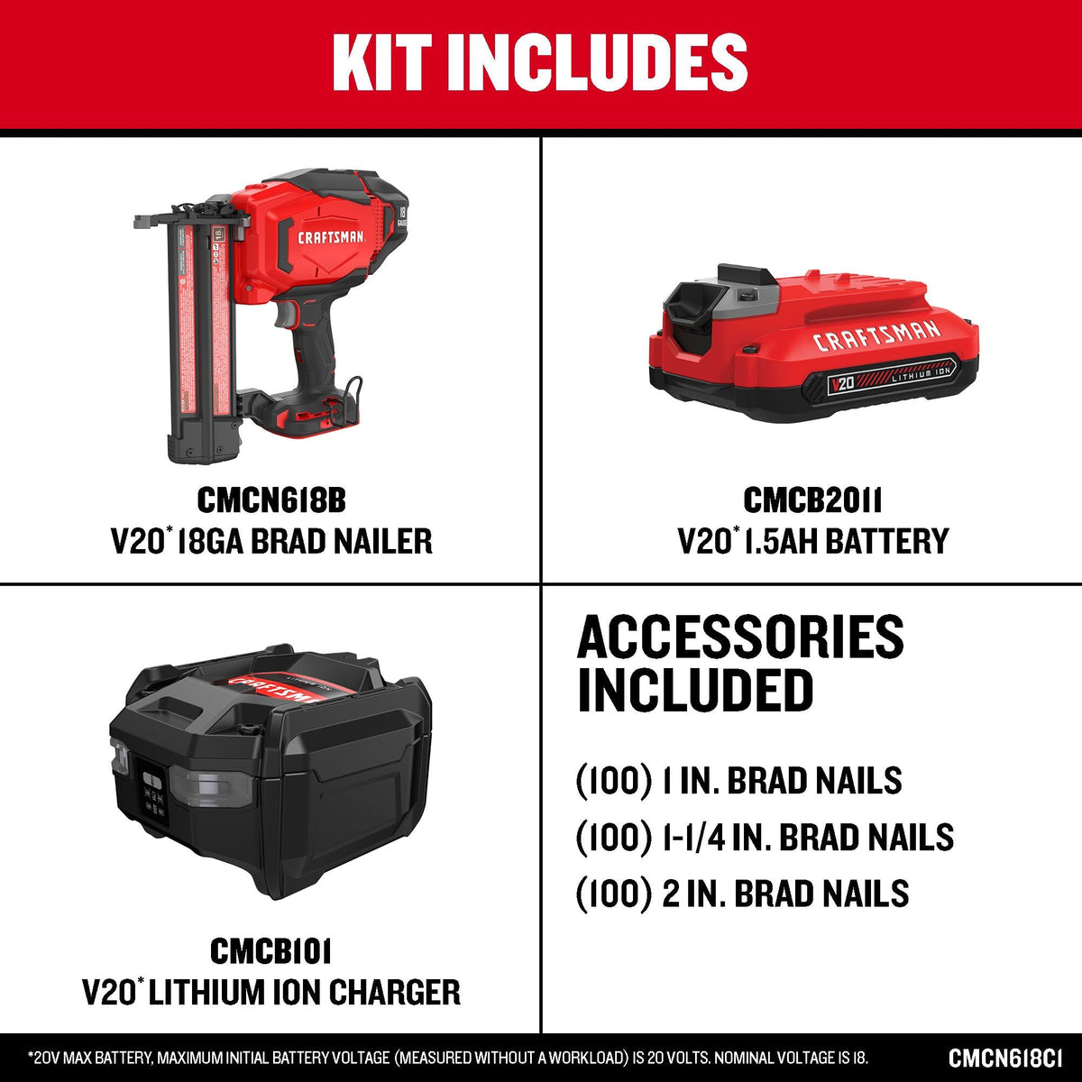 V20 Cordless Brad Nailer 18 Gauge H643292