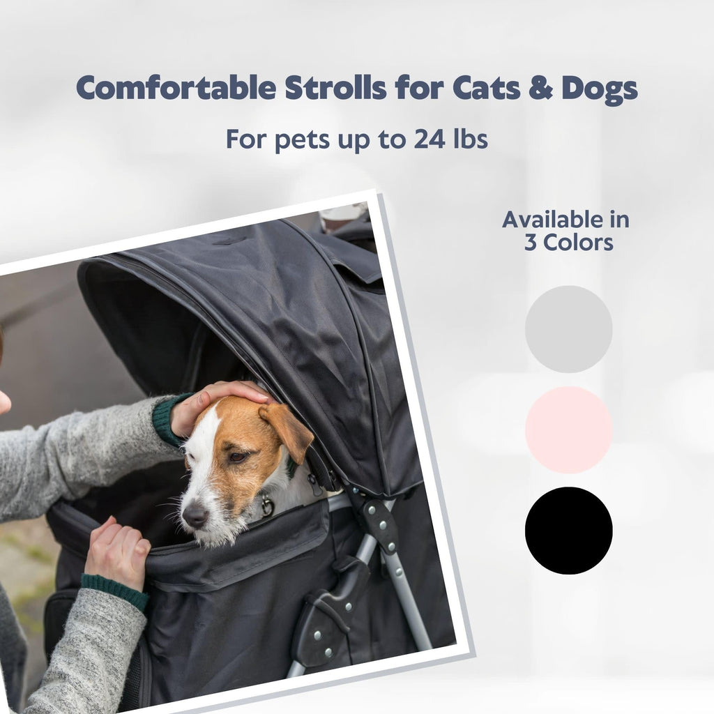 Foldable Pet Stroller with Weather Cover, Storage Basket, Cup Holder, Black C21160