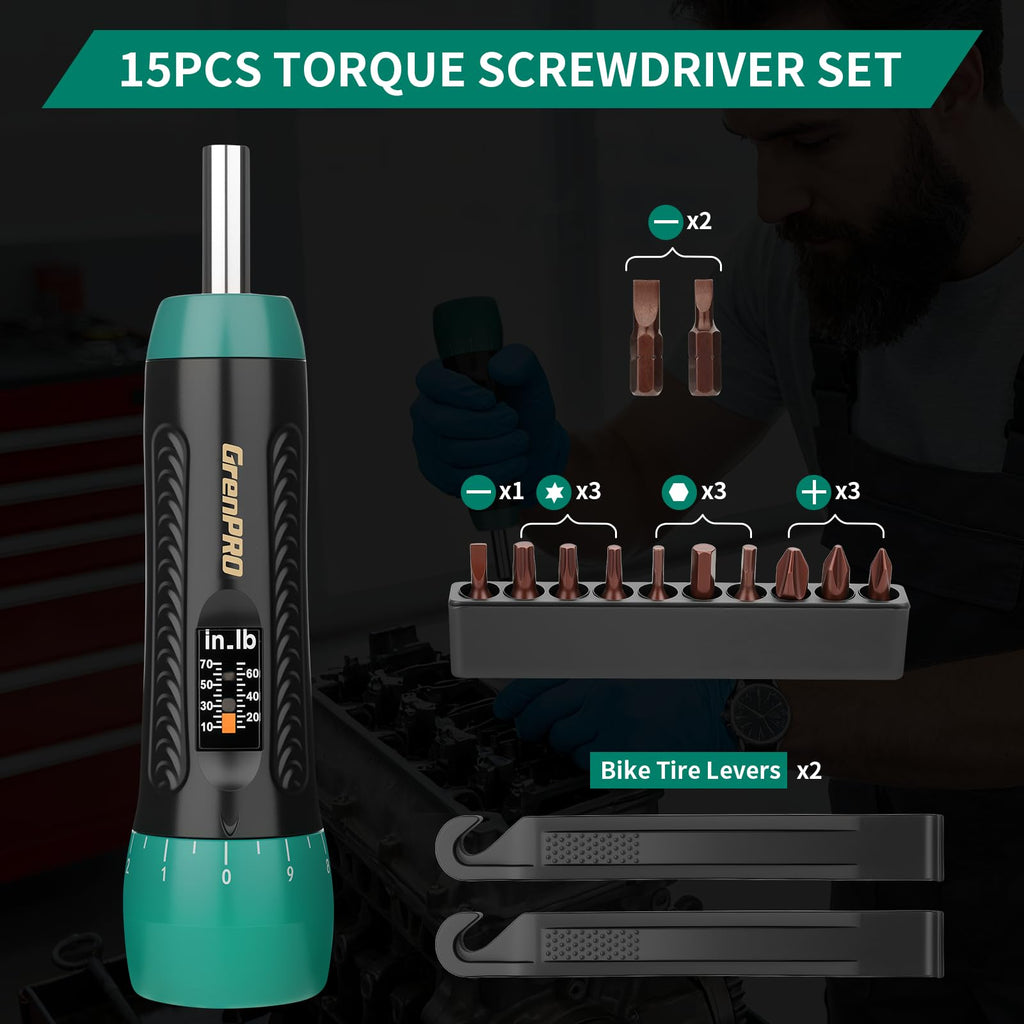 Torque Screwdriver 5-70 in-lb 1/4" Drive Precision Driver Set N9981