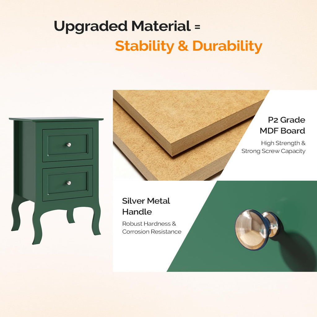 Green Nightstand Set of 2 Wood P92592