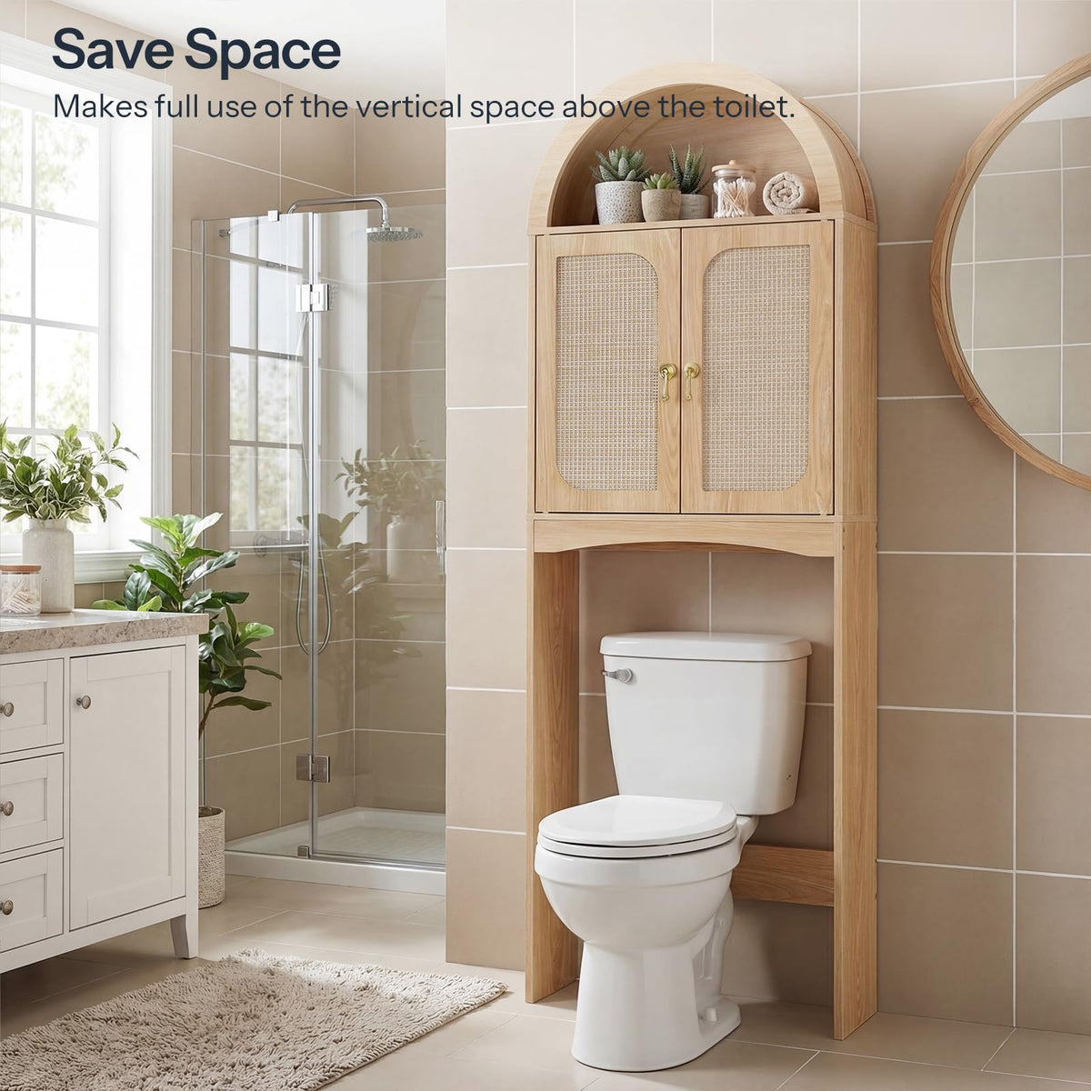Arched Rattan Over the Toilet Storage Cabinet with Doors U824