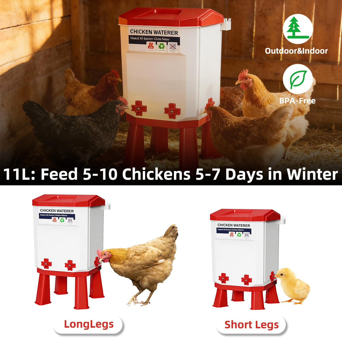 3-Gallon Heated Chicken Waterer with Heater and 4 Nipples N96280
