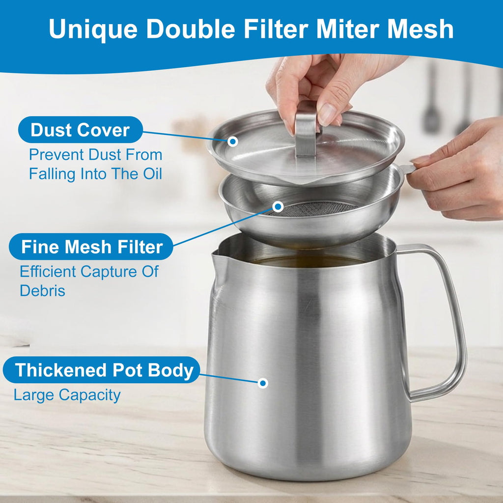 68oz Stainless Steel Oil Filter Pot with Fryer Basket E966