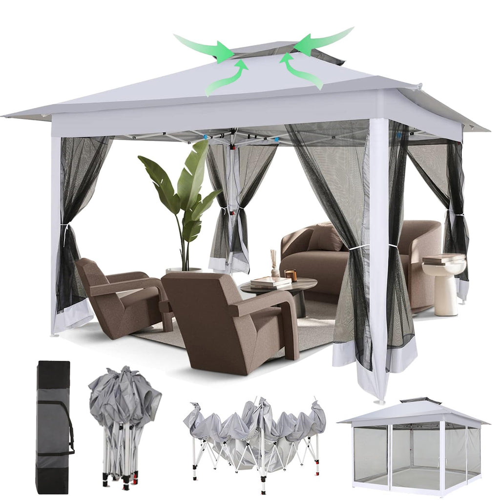 12x12 Pop Up Waterproof Outdoor Canopy with Mosquito Nettings and Carry Bag B821615