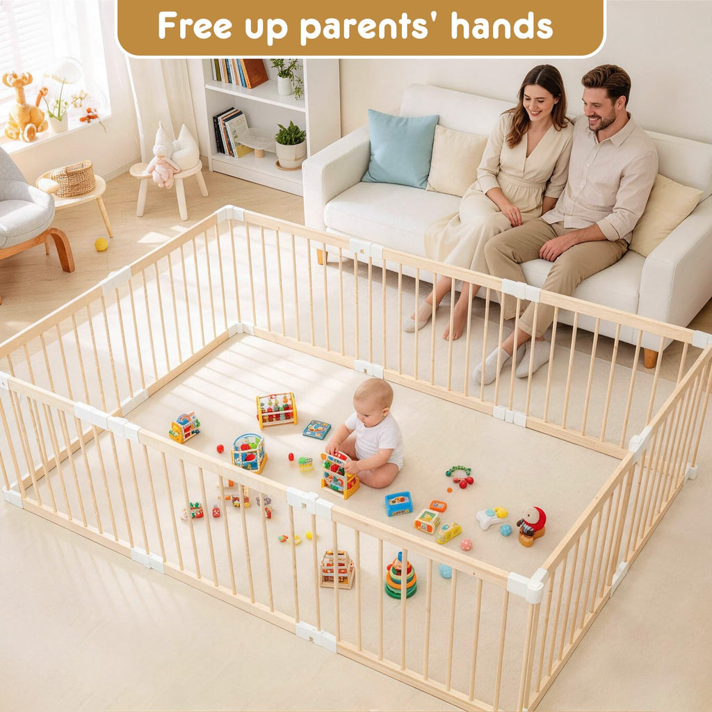 Foldable Wooden Playpen with Gate M8405