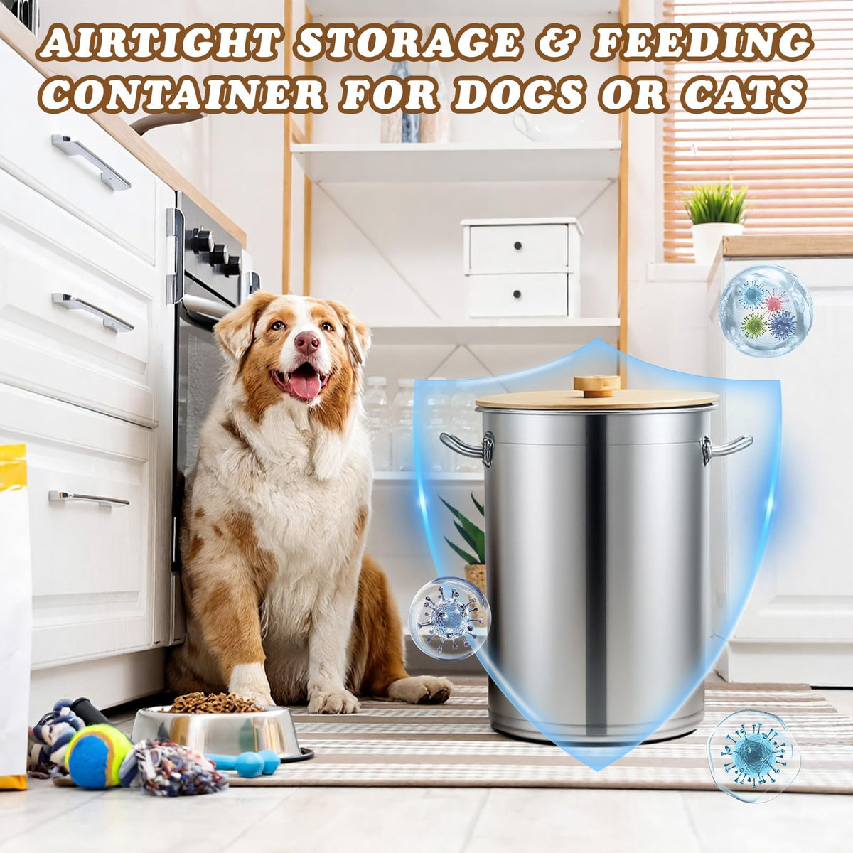 45 Lbs Stainless Steel Airtight Dog Food Storage Container I865