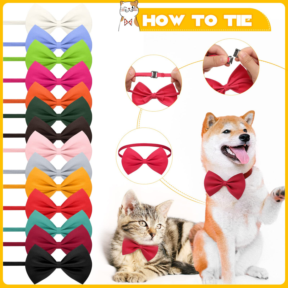 120 Pcs Dog Bow Ties with Adjustable Collar J1633