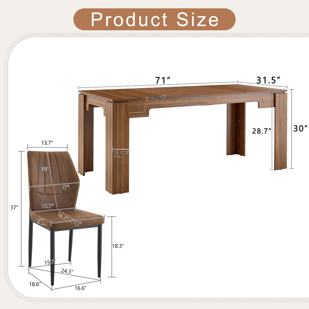 Walnut Dining Table Set with 8 Brown Fabric Chairs X191