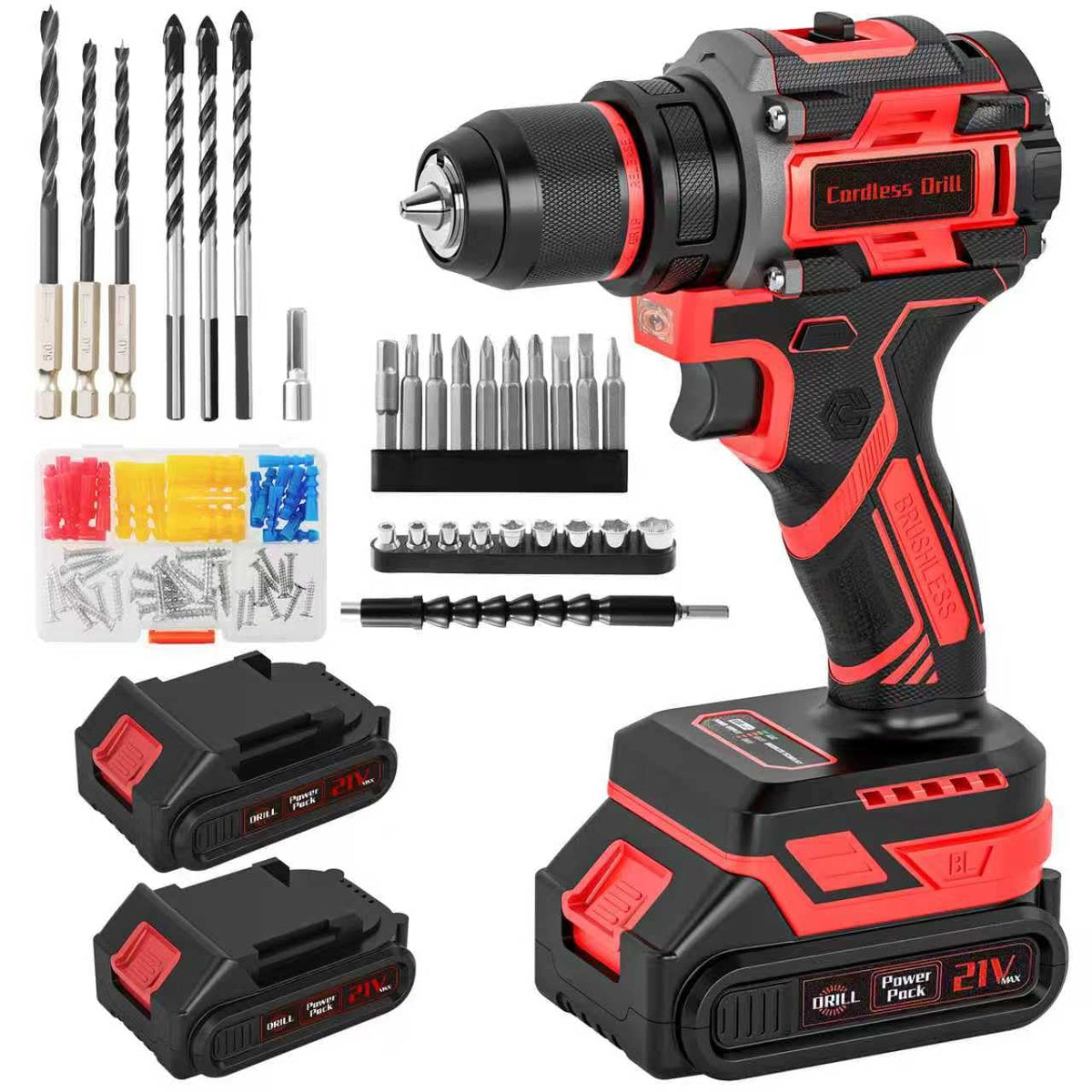 21V Brushless Cordless Drill with 2.0Ah Power Pack and Charger W9511