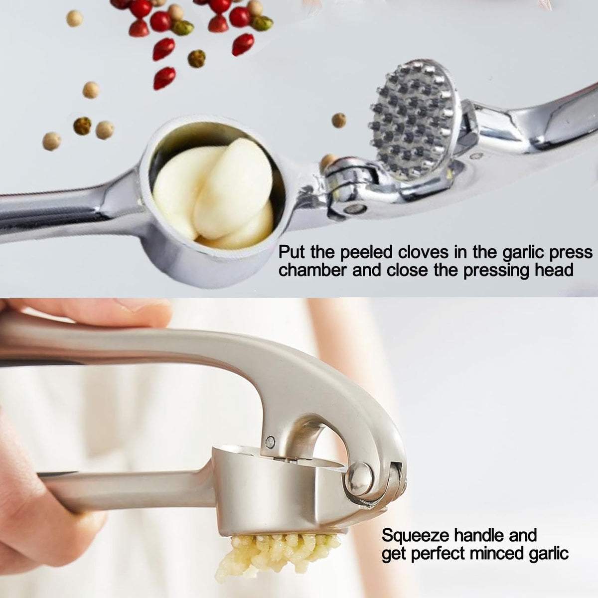 Stainless Steel 2 in 1 Garlic Press and Herb Scissors Y586