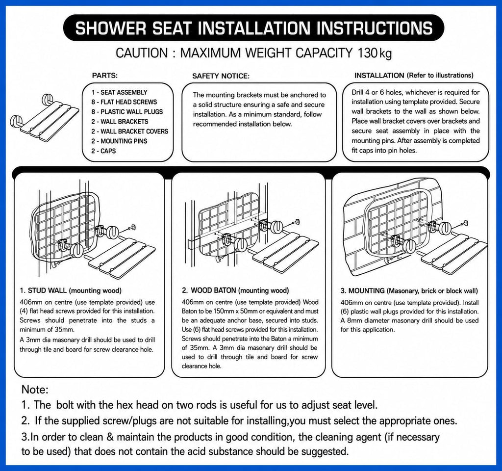 20" Teak Wall Mounted Fold Down Shower Seat 400 lbs Capacity N7018