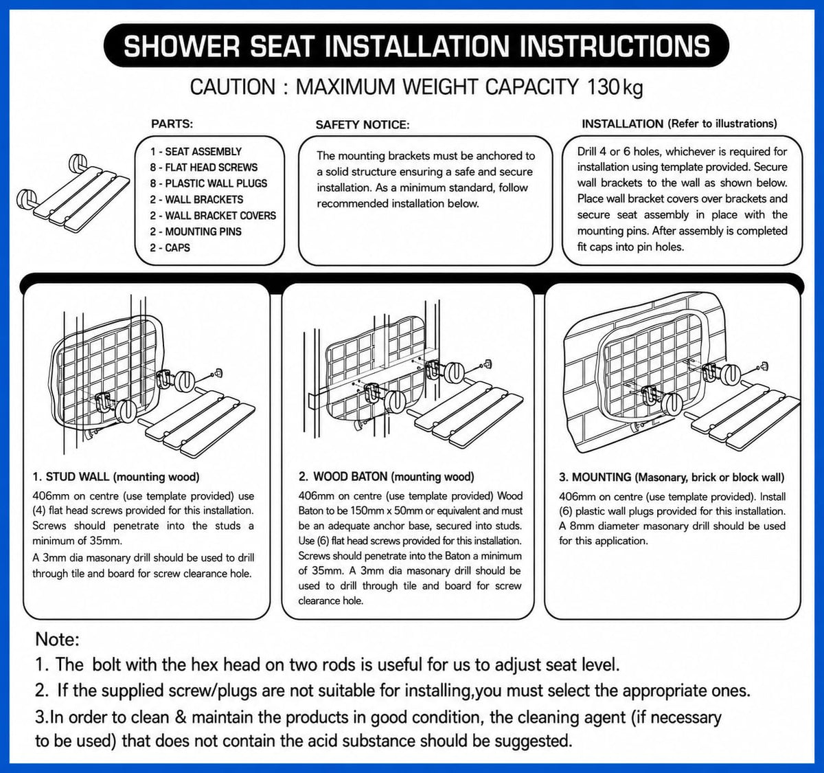 20" Teak Wall Mounted Fold Down Shower Seat 400 lbs Capacity N7018