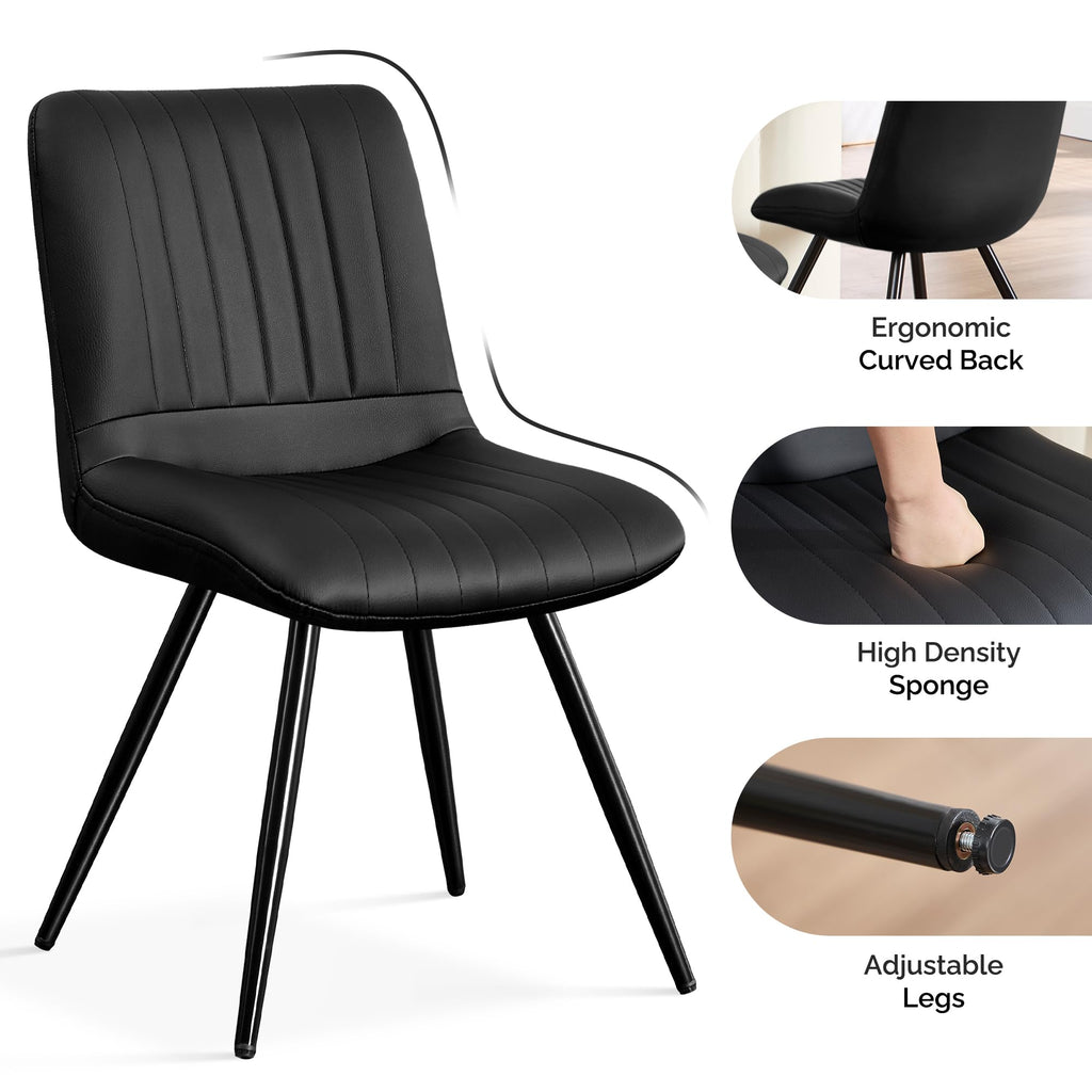 Black Dining Chairs Set of 4 PU Leather Metal Legs T221760