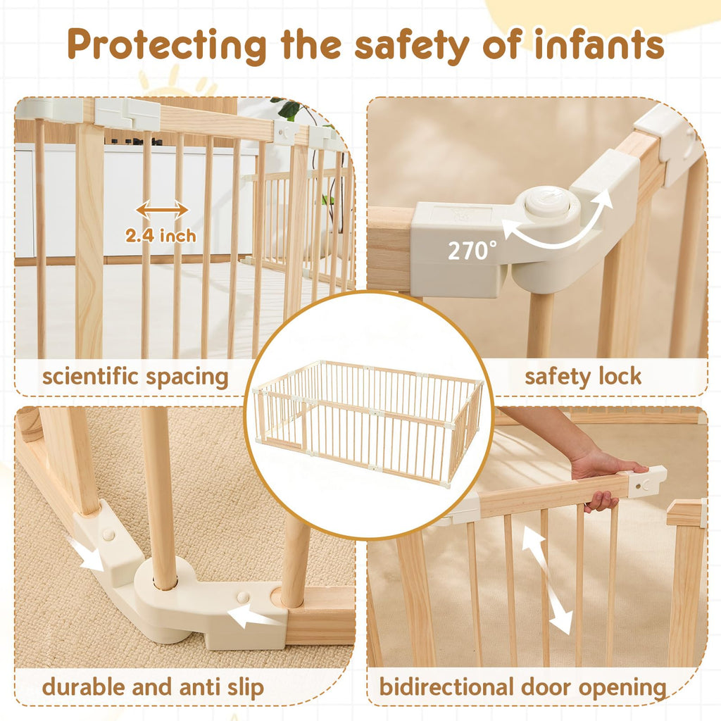 Foldable Wooden Playpen with Gate M8405
