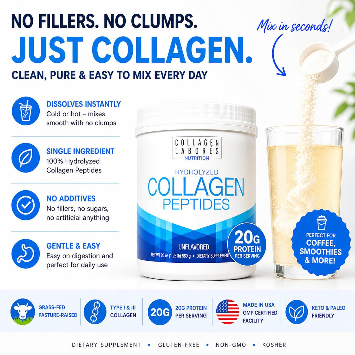 Hydrolyzed Collagen Peptides 20 oz Unflavored Powder Z3466