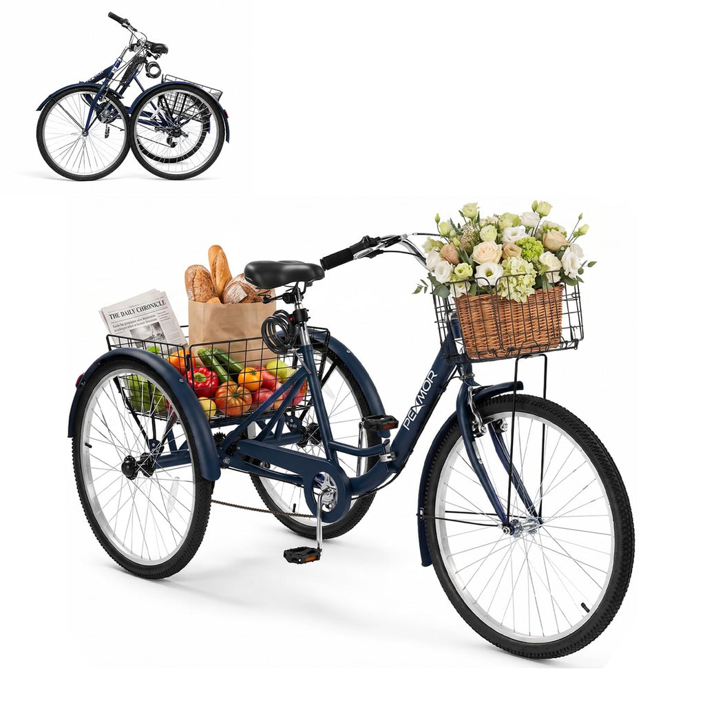 24/26 Inch 7 Speed Adult Tricycle with Folding Basket E6622