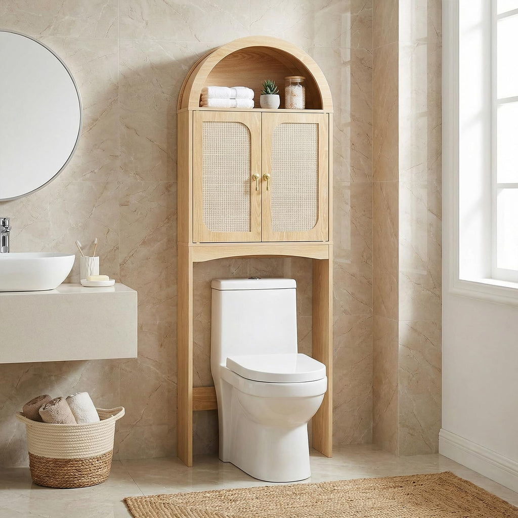 Arched Rattan Over the Toilet Storage Cabinet with Doors U824