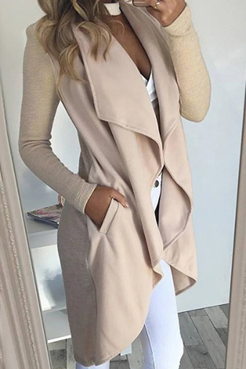 Casual Solid Patchwork Turndown Collar Outerwear B1013