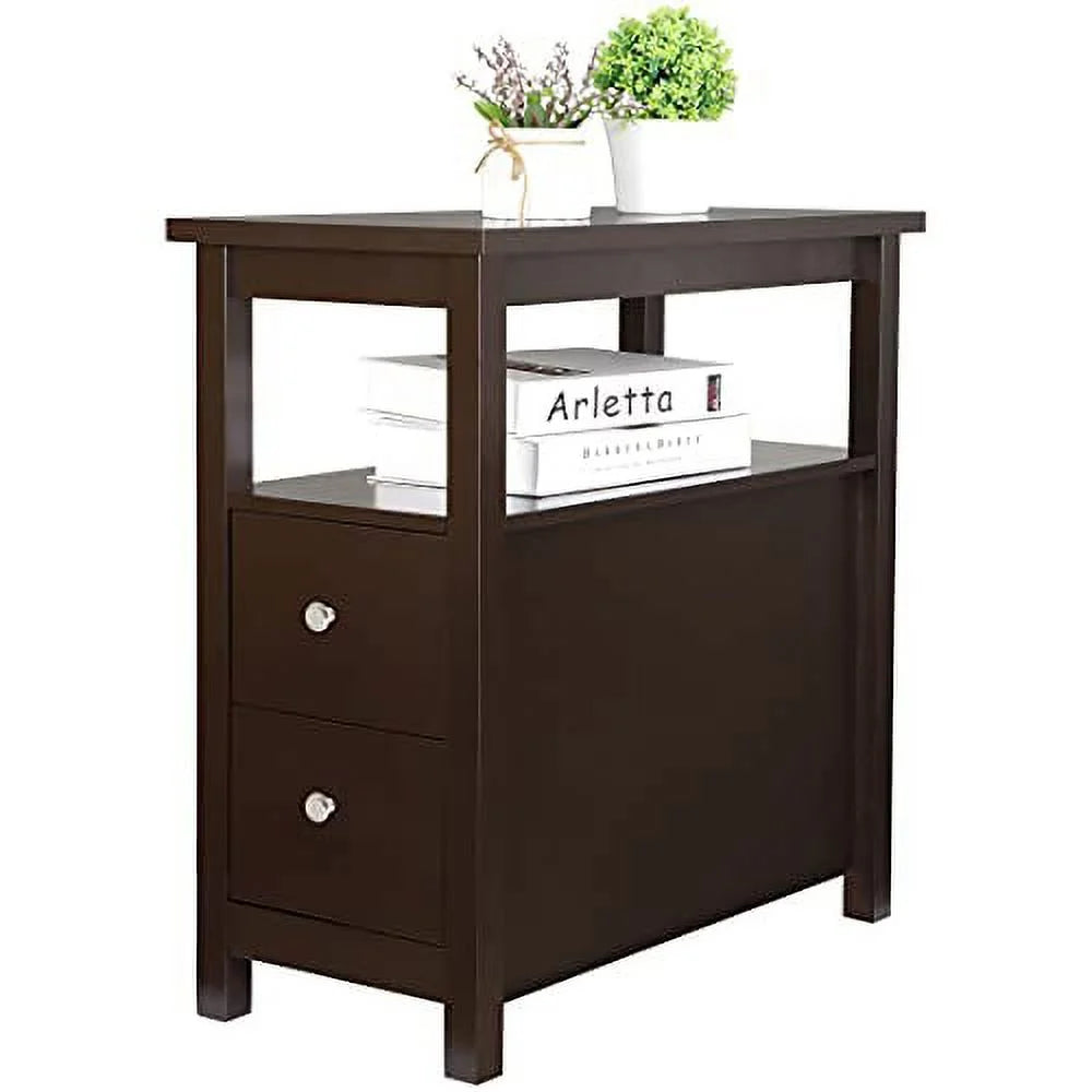 Espresso Narrow Side Table with Drawers and Shelf F437823