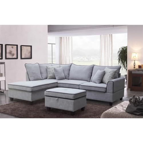 Light Gray Fabric Sectional Sofa with Storage Ottoman D264