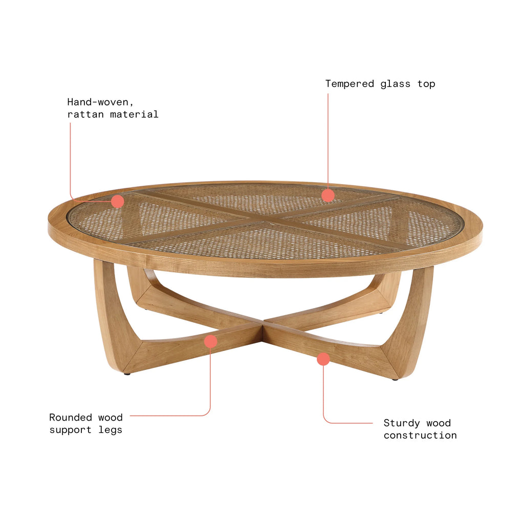 Rattan & Glass Coffee Table with Solid Wood Frame V870955