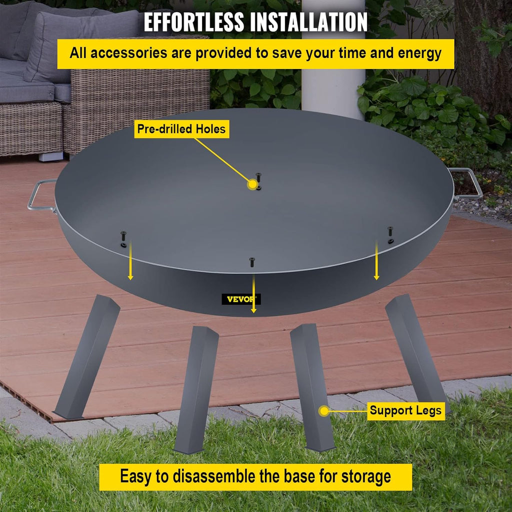 34-Inch Round Carbon Steel Fire Pit Bowl with Drain Hole and Handles M226810