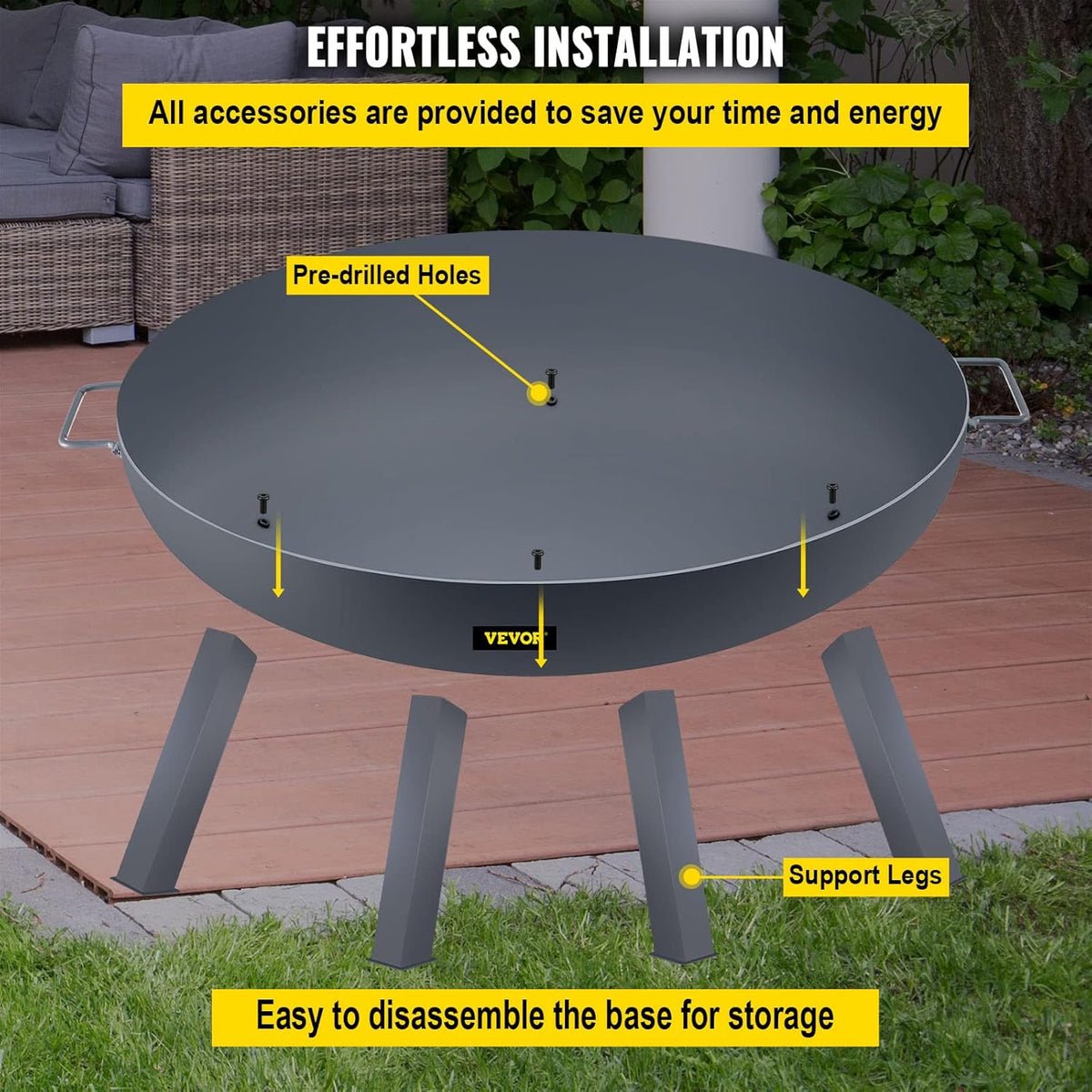 34-Inch Round Carbon Steel Fire Pit Bowl with Drain Hole and Handles M226810