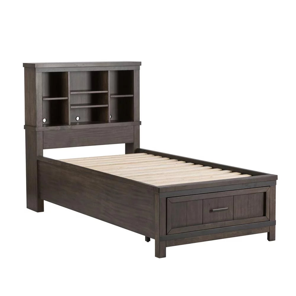 Dark Gray Twin Bookcase Bed E6688