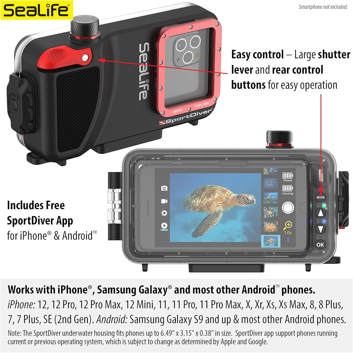 Waterproof Underwater Smartphone Scuba Case, Black, Without Light Z114