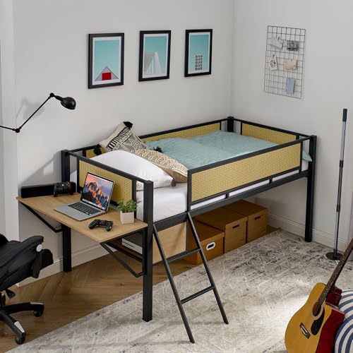 Full Size Black Metal Loft Bed with Desk, Wardrobe and Storage Stairs G45431