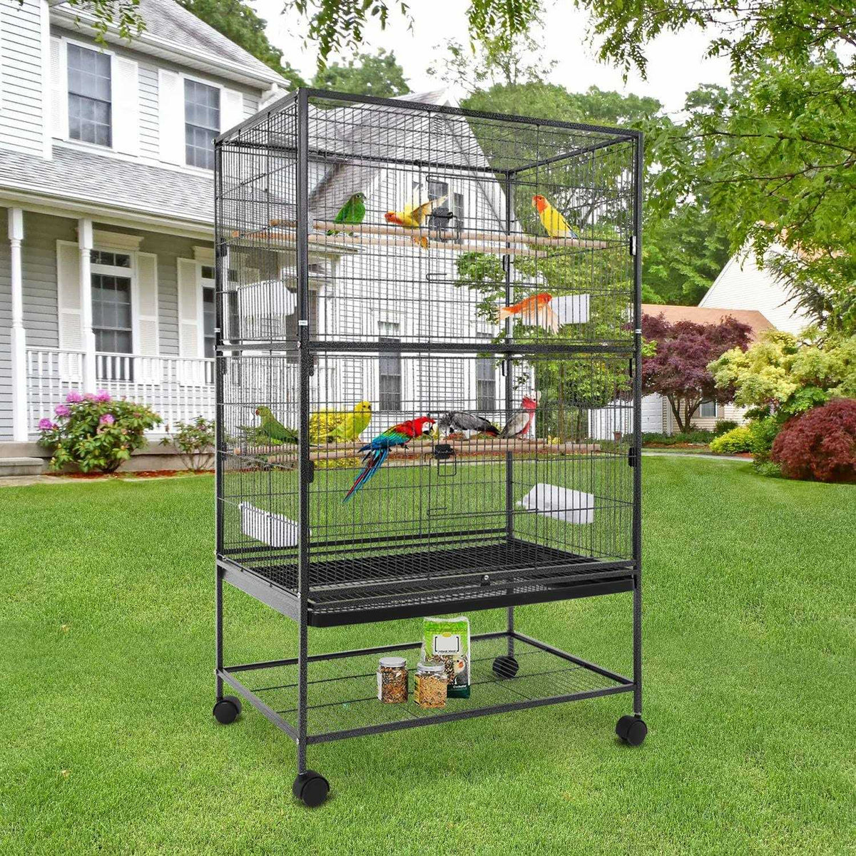 35-inch Wrought Iron Bird Cage with Rolling Stand N531790