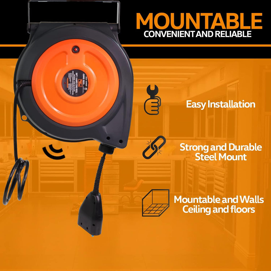 Retractable Cord Reel with 3 Outlet, IP64 Waterproof T735581