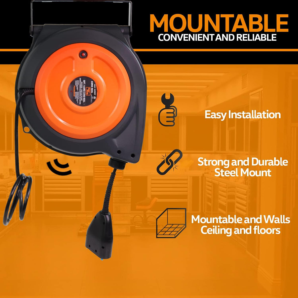 Retractable Cord Reel with 3 Outlet, IP64 Waterproof T735581