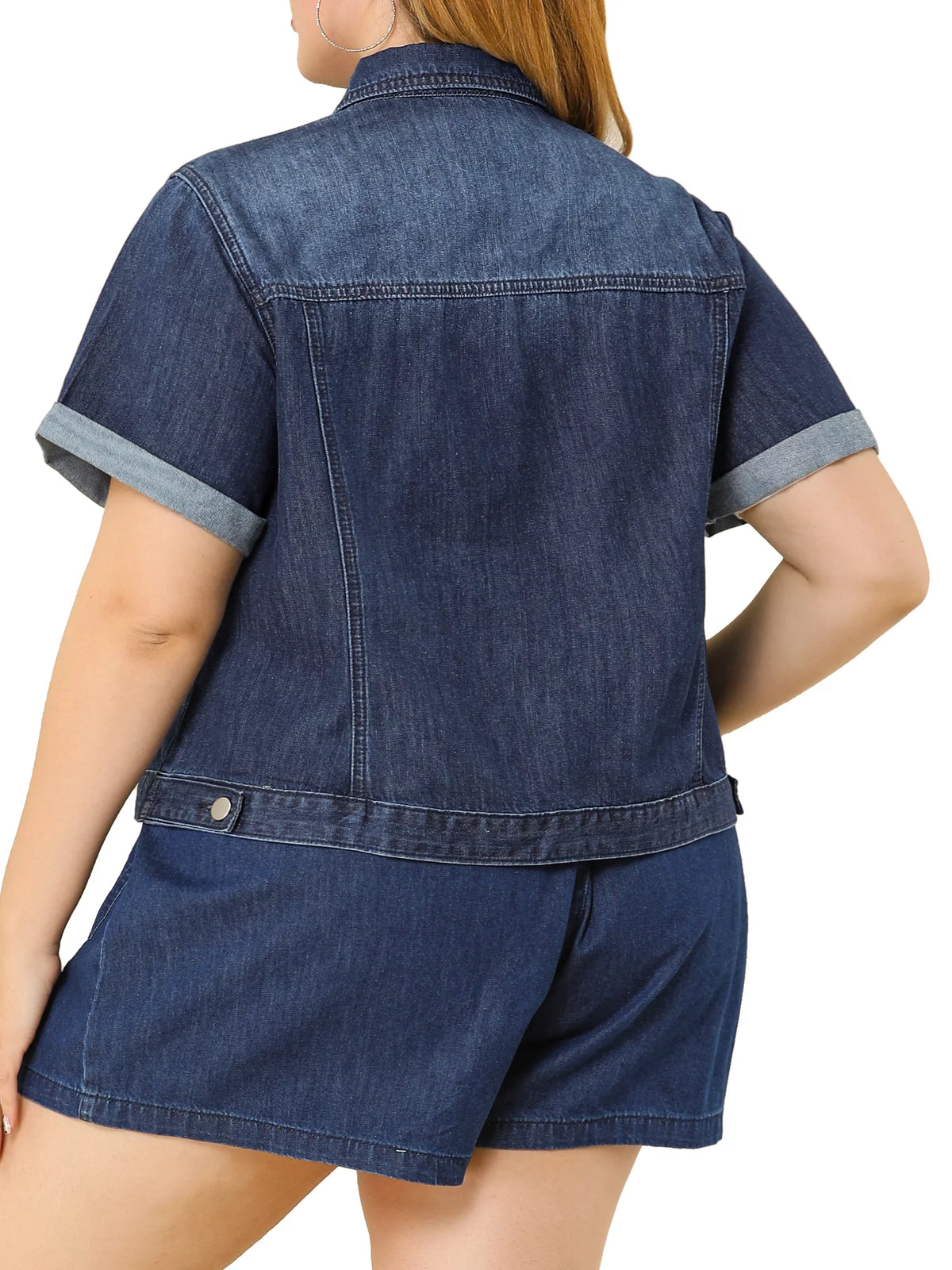 Juniors Plus Size Button Down Crop Denim Jacket Z97952
