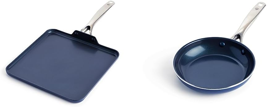 Blue Diamond 11" Griddle Pan and 8" Frying Pan Skillet, Diamond Infused Ceramic Nonstick Q231