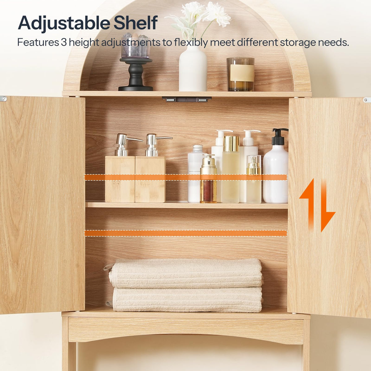 Arched Rattan Over the Toilet Storage Cabinet with Doors U824