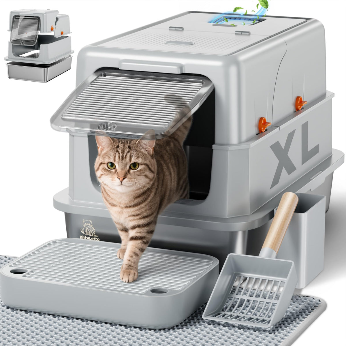 XL Stainless Steel Enclosed Litter Box with Lid H45476