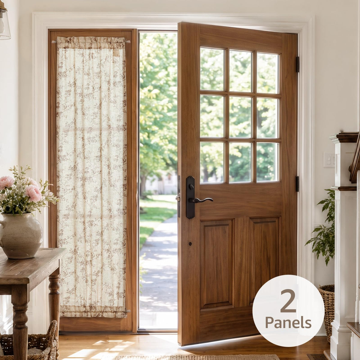 Taupe Linen Floral 72 Inch Rod Pocket Curtains 2 Panels D29799