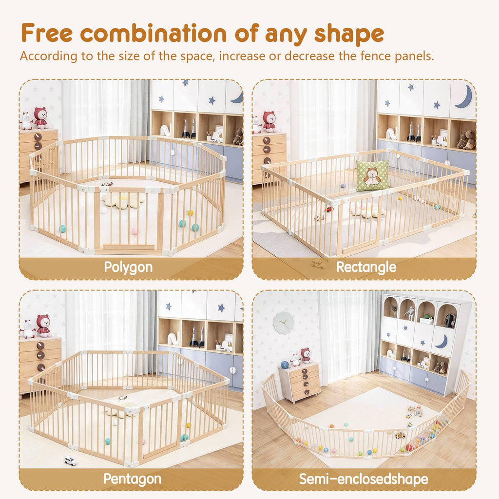Foldable Wooden Playpen with Gate M8405