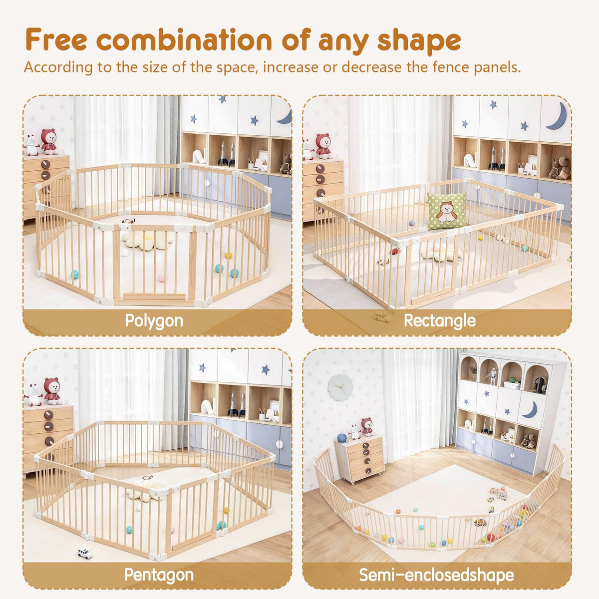 Foldable Wooden Playpen with Gate M8405