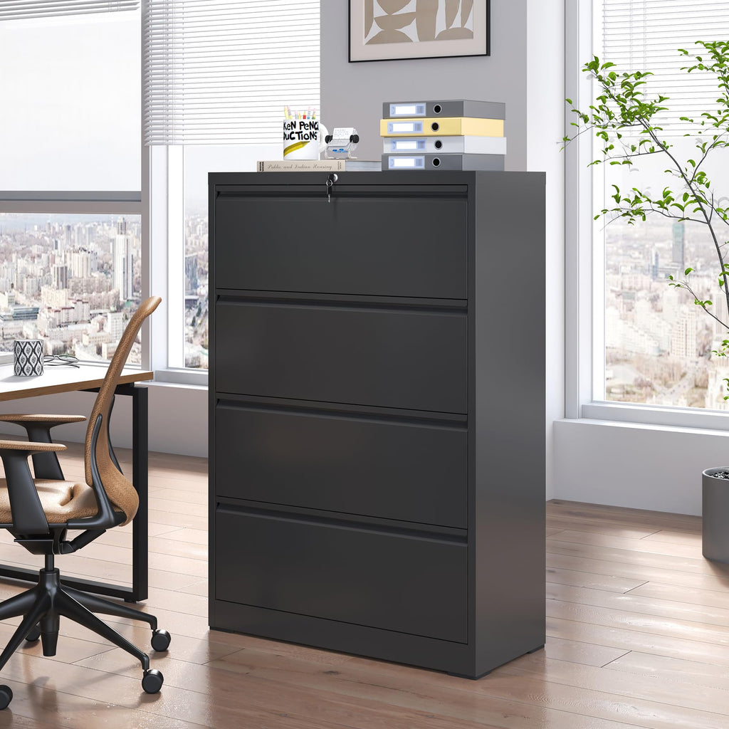 4 Drawer Black Metal File Cabinet with Lock Y665794