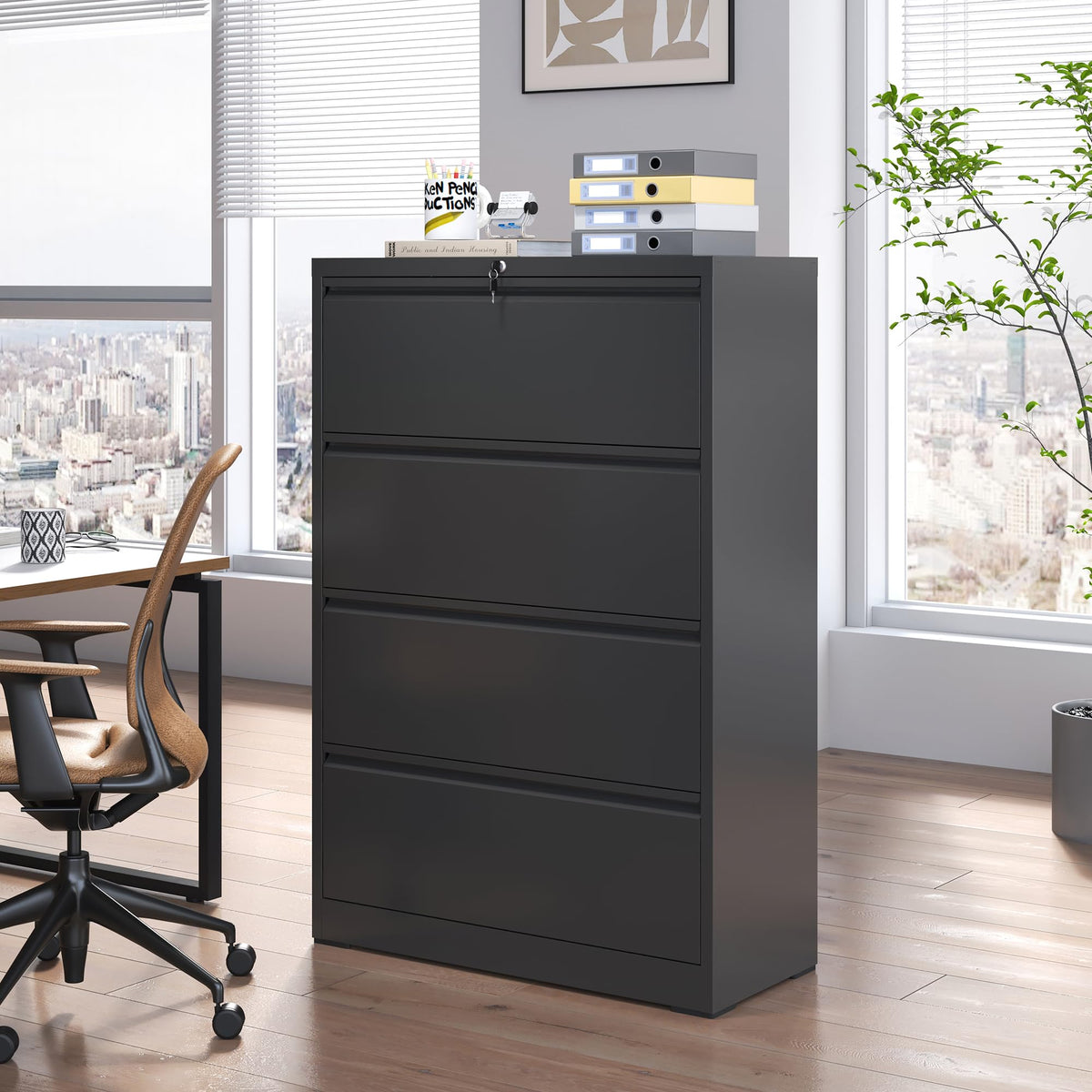 4 Drawer Black Metal File Cabinet with Lock Y665794