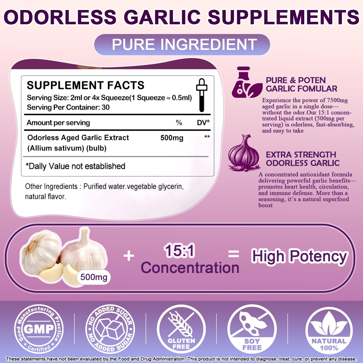 Organic Odorless Garlic Extract Liquid Drops 500mg Y803462